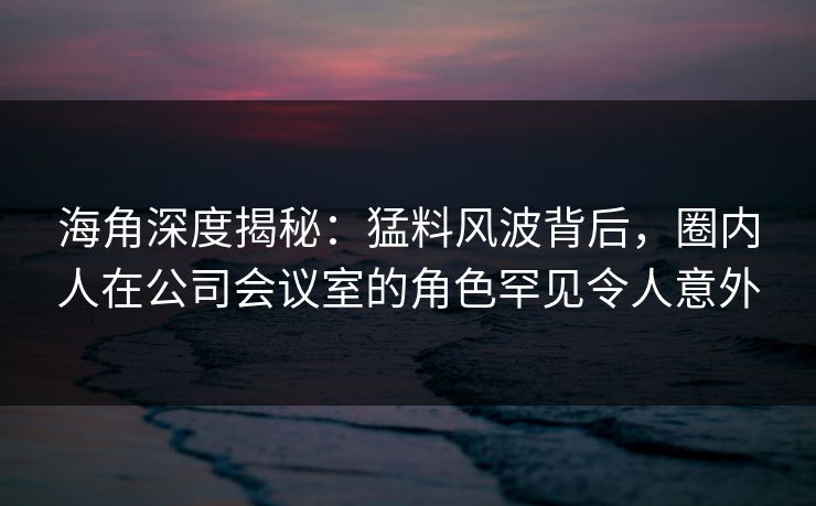 海角深度揭秘：猛料风波背后，圈内人在公司会议室的角色罕见令人意外