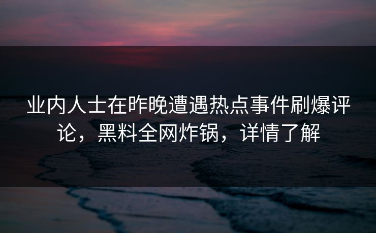 业内人士在昨晚遭遇热点事件刷爆评论，黑料全网炸锅，详情了解